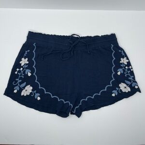 Aeropostale Women’s Floral Embroidered Tie-Waist Shorts Sz. M Navy Baby Blue